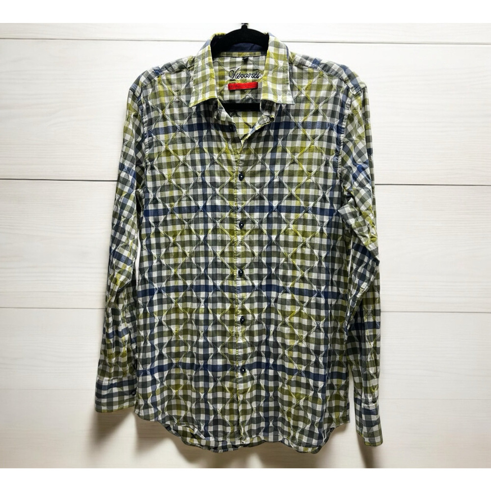 Visconti Men’s Long Sleeve Button Down Dress Shirt Designer Check Size Medium